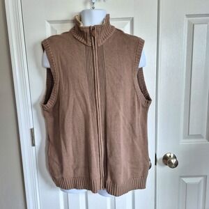 Oscar de la Renta men's tan fleece cotton knit zip up sweater vest XL